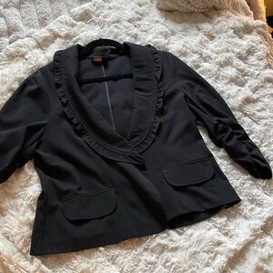 Courtney Black Ruffled Lapel Jacket – Business Casual Chic - L​